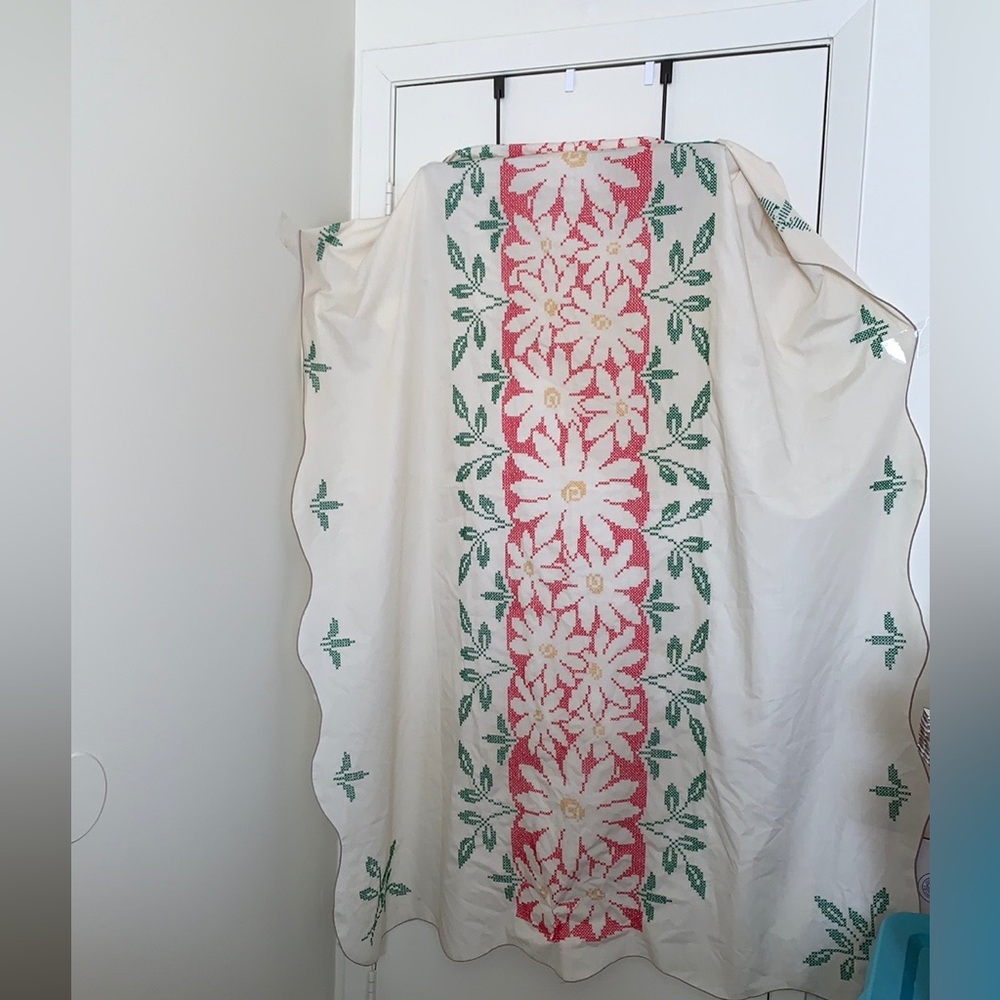 Handmade Sewn Stitched Table Cloth 50 x 67 Pre Owned Few Light Faint Stains
